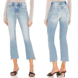 MOTHER Insider Crop Step Fray Denim Jeans High Rise Waist Raw Hem Light Wash 24